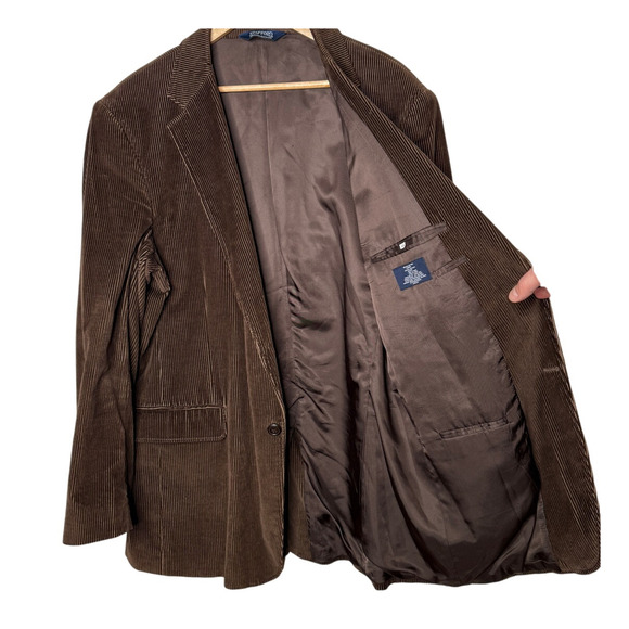Stafford 44L Big&Tall Corduroy Blazer $149 Elbow Patches Dinner Jacket Brown - Picture 5 of 10